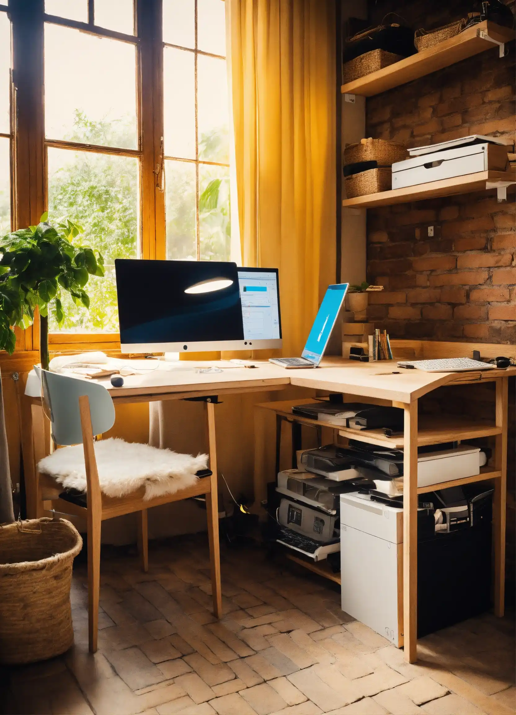 Lichte thuiswerkplek naast raam