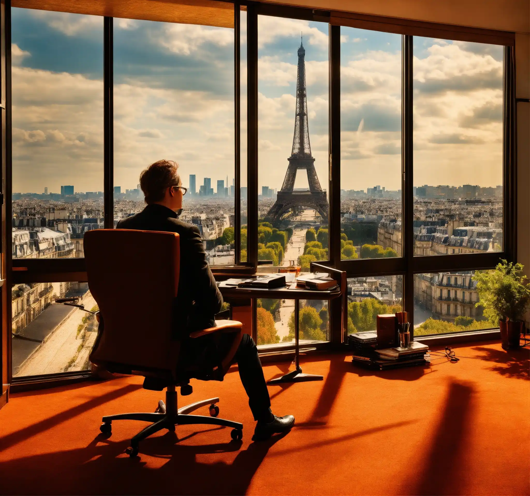 Witte werkplek met blauwe details